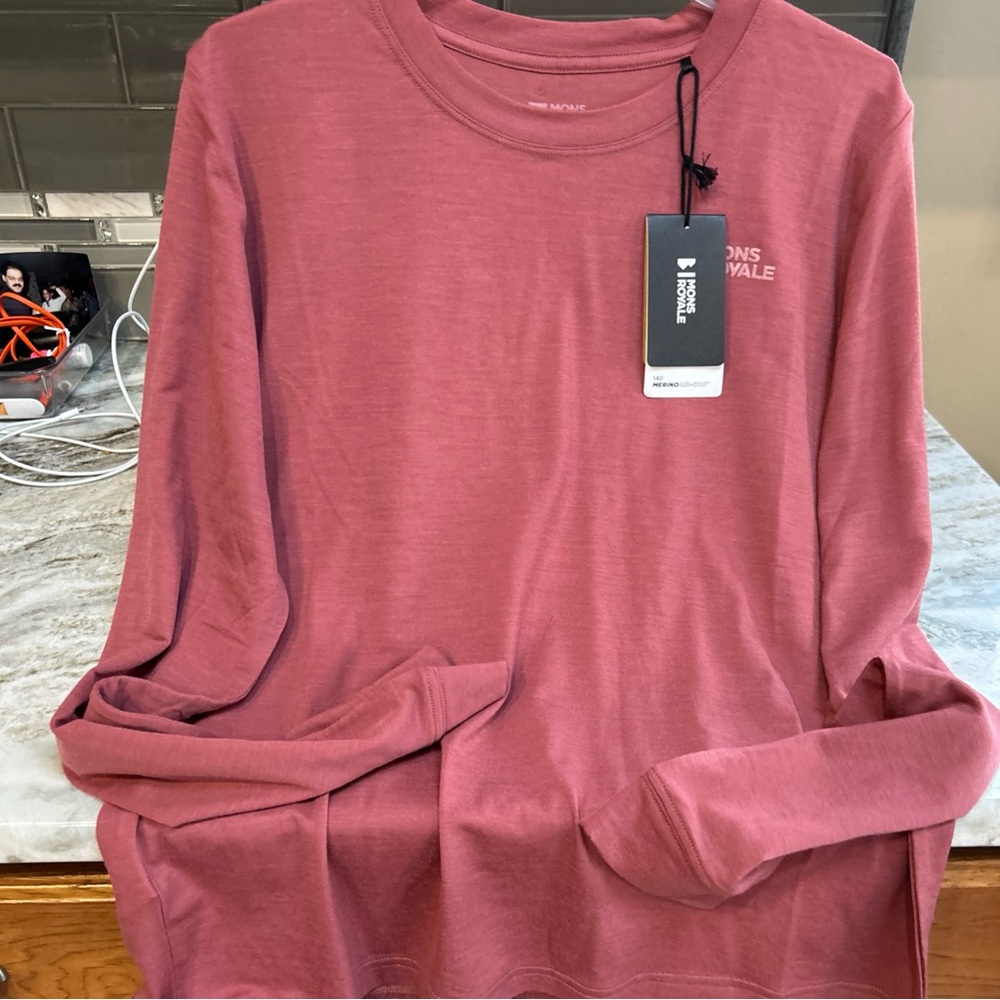 Mons Royale 140  Merino  Wool Long Sleeve Women's Baselayer Top, Dark Pink M New
